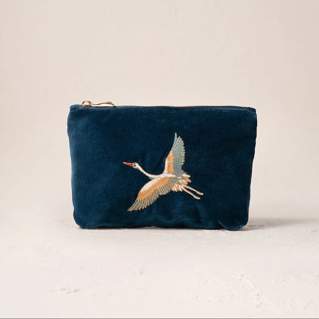 Cranes Mini Pouch - Ink Blue