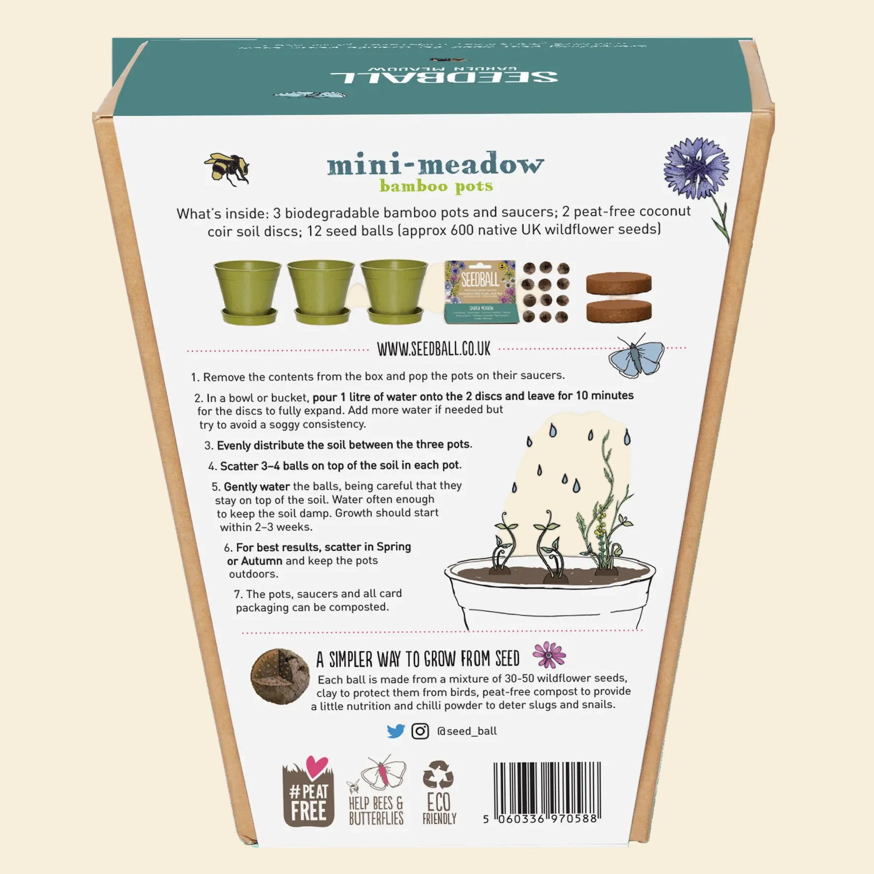 Seedball Mini Meadow Bamboo Pots - Garden Meadow - Image 4