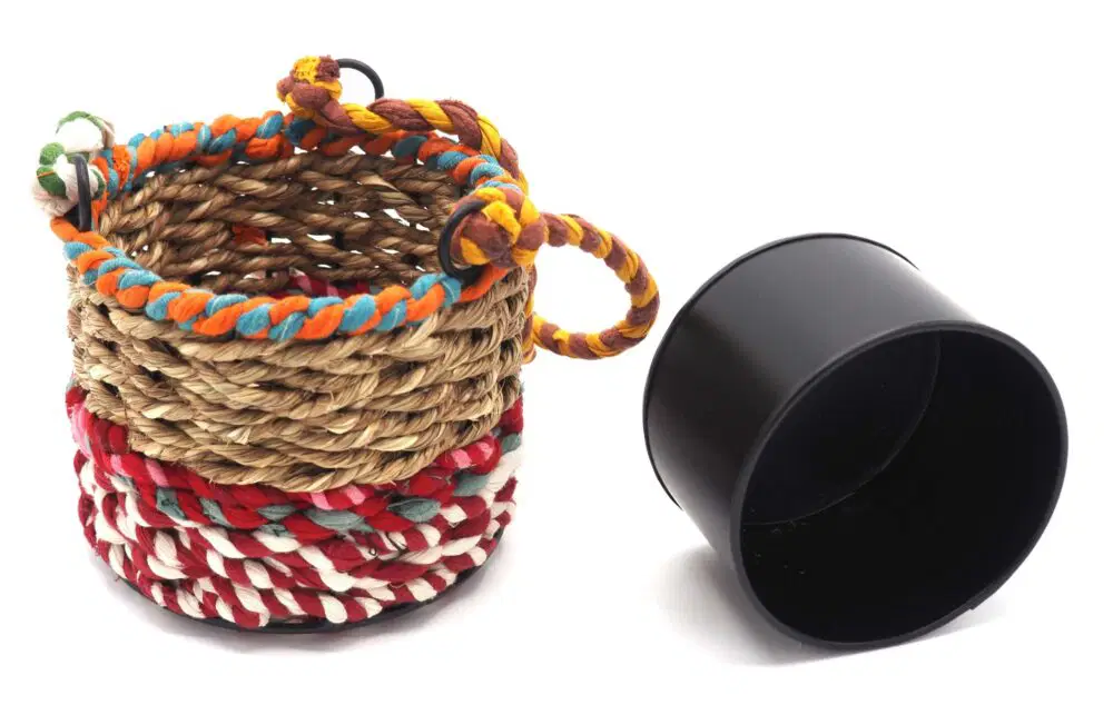 Munja and Reclaimed Fabric Eco Hanging Planter – Small - Image 3