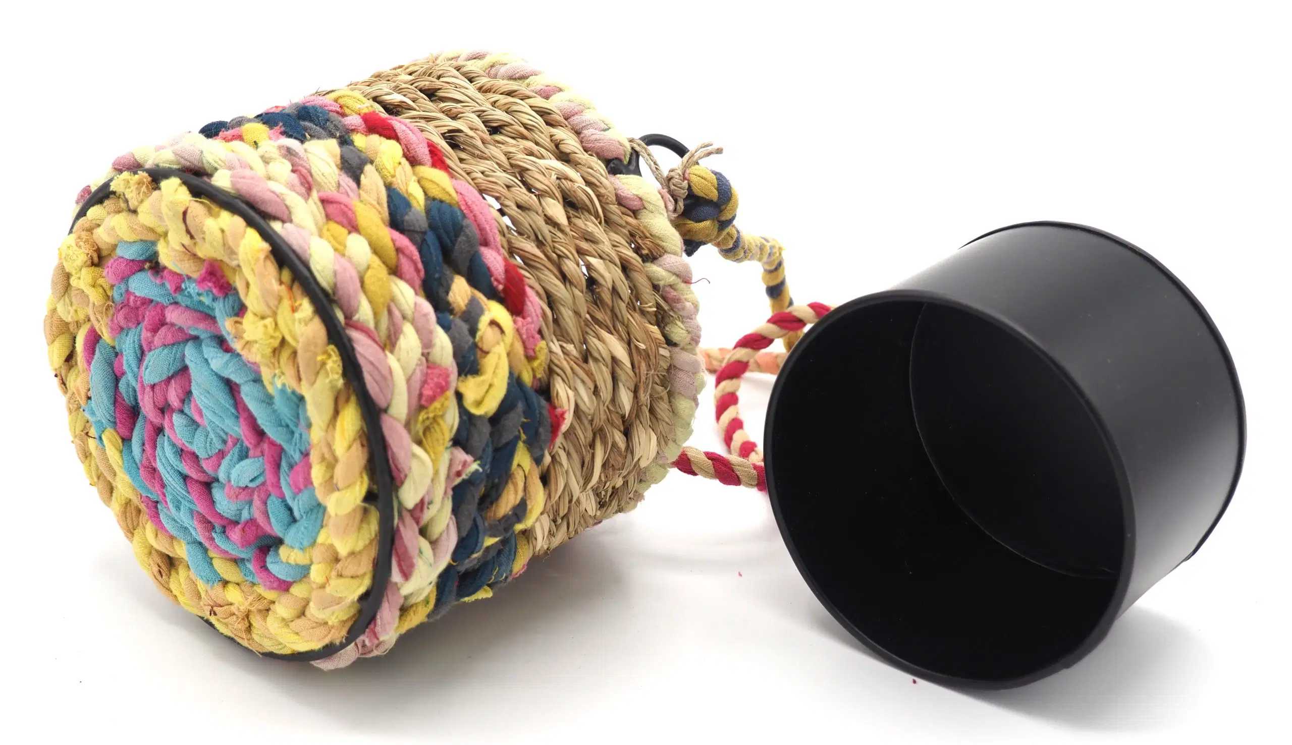 Munja and Reclaimed Fabric Eco Hanging Planter – Small - Image 4