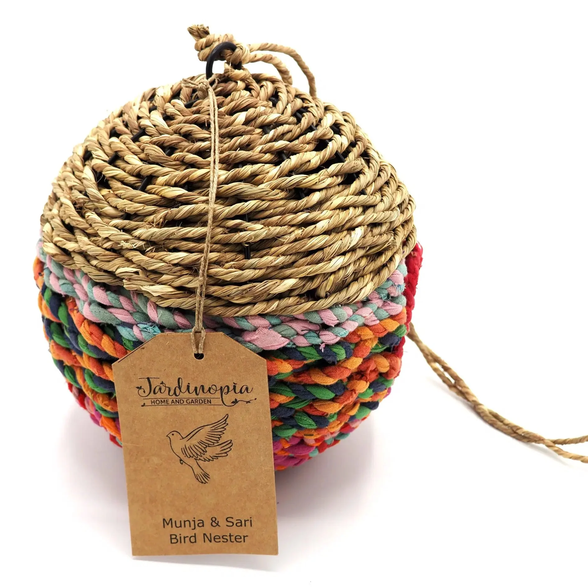 Munja & Reclaimed Sari Fabric Bird Nester - Image 4