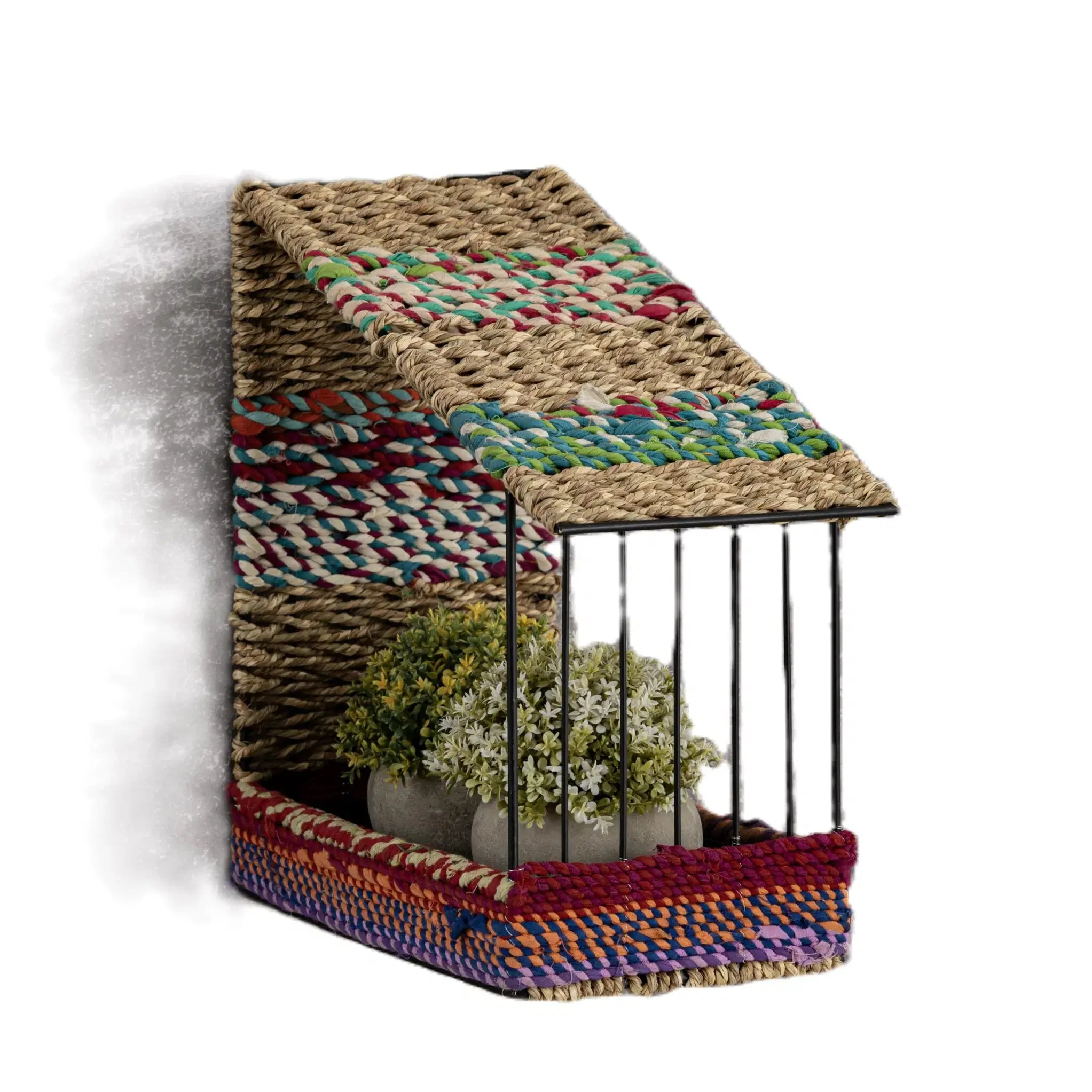 Munja & Reclaimed Sari Fabric Wall Bird Feeder - Image 3