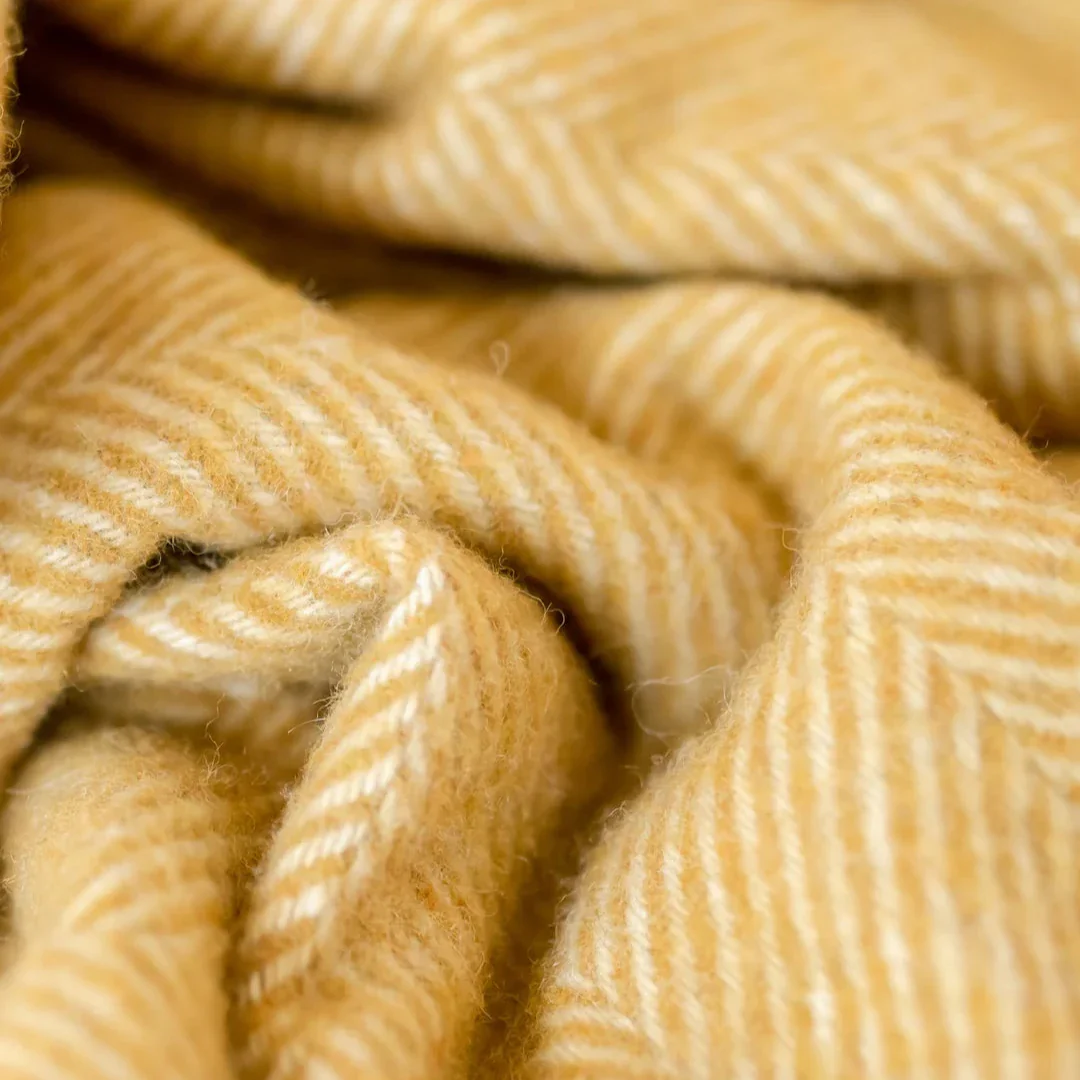 Recycled Wool Large Pet Blanket - Mustard Herringbone - Image 2