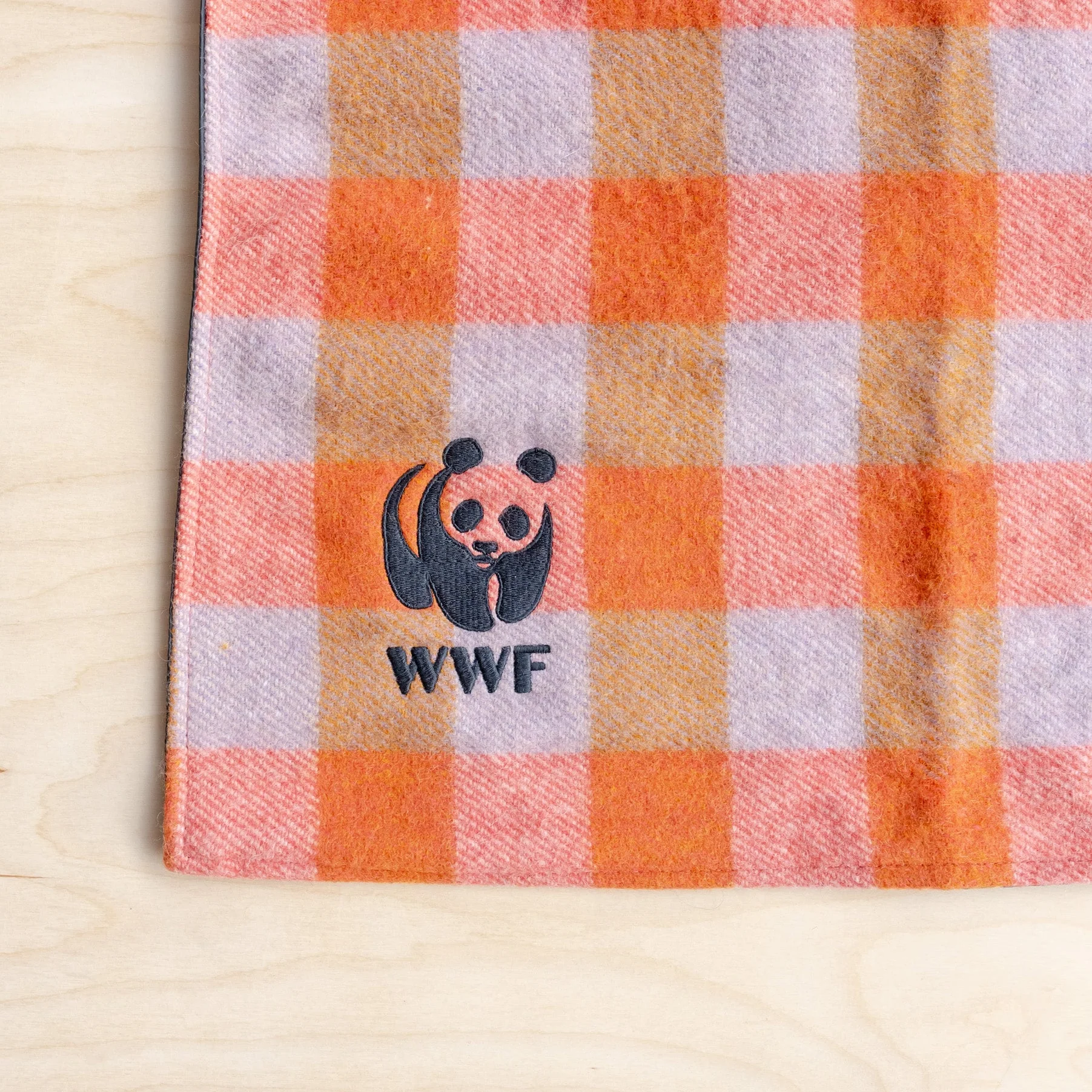 Recycled Wool Small Picnic Blanket in Orange Gingham - Image 3